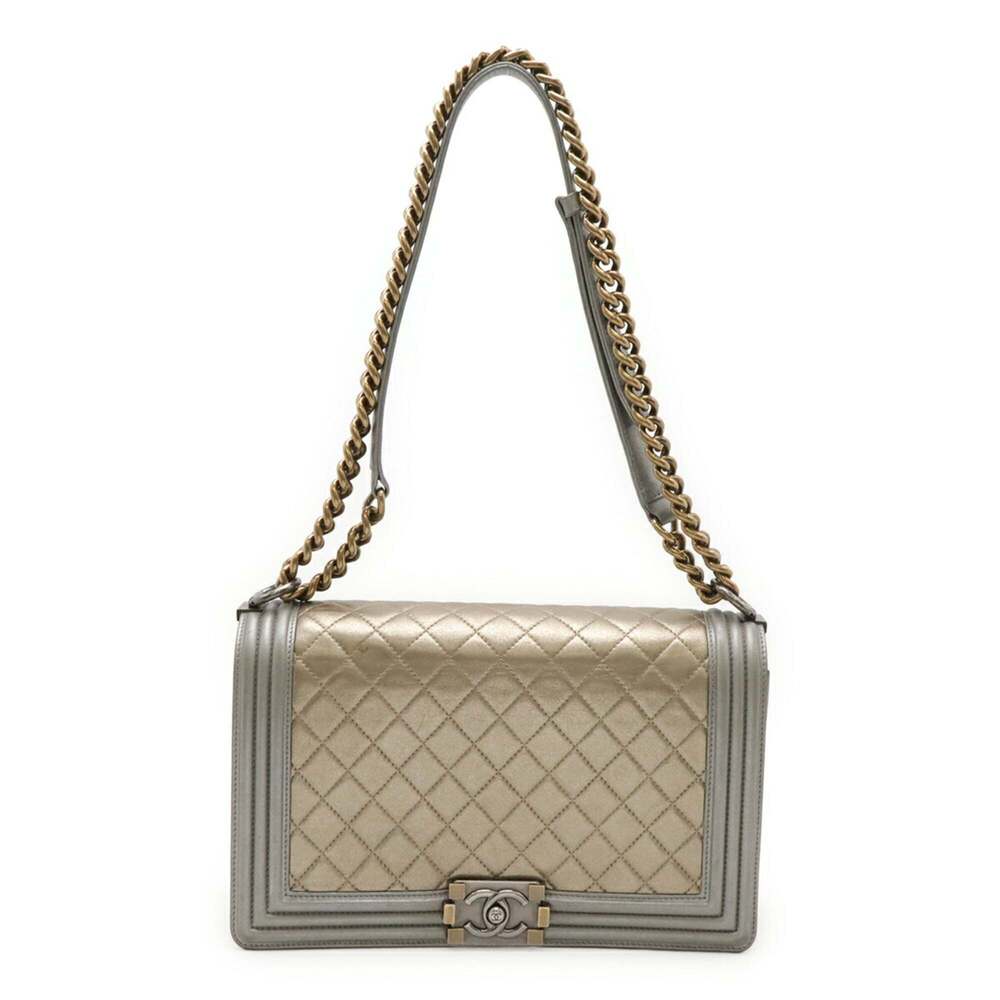 CHANEL Boy Chanel 28 Matelassé Coco Mark Chain Bag Shoulder Calfskin Gold Gra...